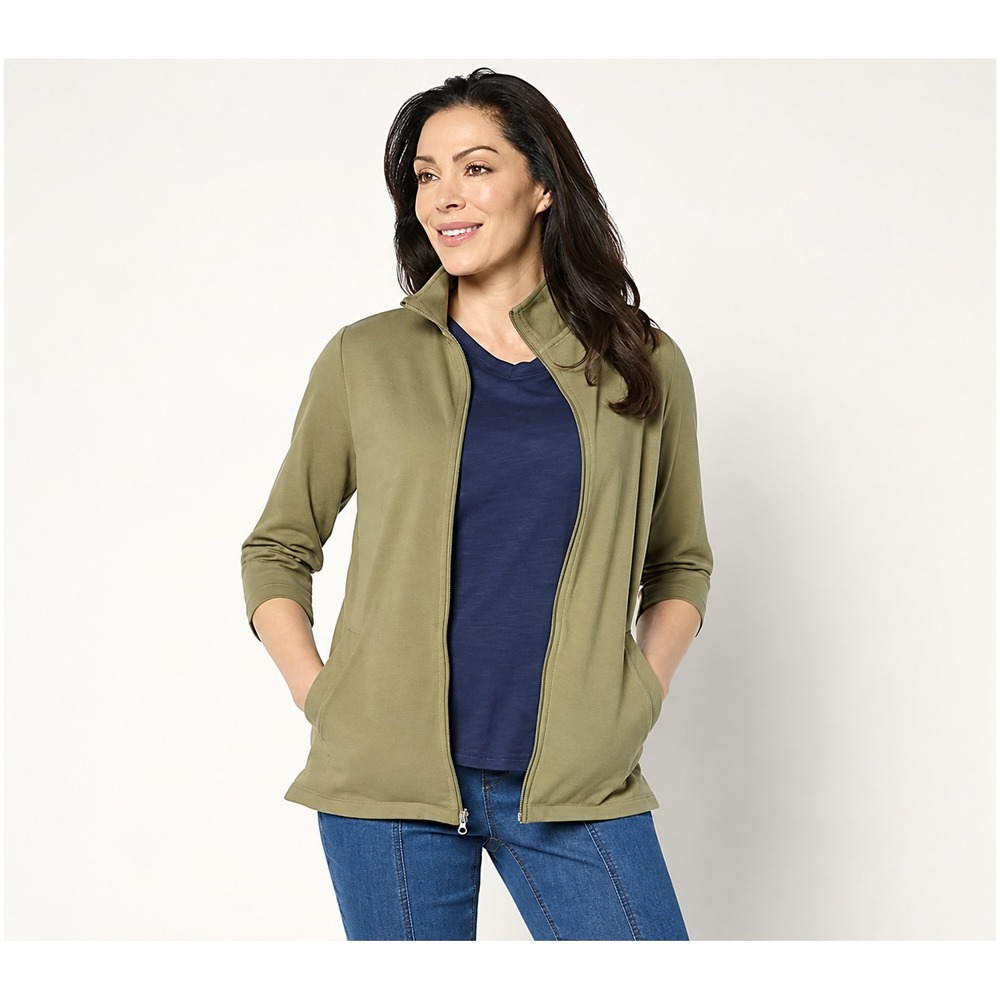 Denim & Co. Regular Duo Stretch 3/4 Sleeve Jacket Med Olive Green, Small